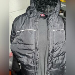 SWISSTECH BOYS Puffer Jacket Fleece Lined Fur Hood Grey Reflective XL 14/16